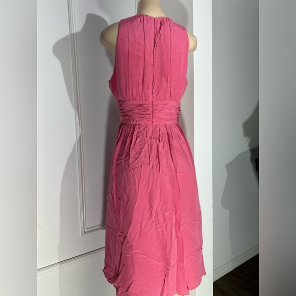 Kay Unger Bright Pink Ruffle Front Sleeveless A-Line Dress Size 14 - Picture 4 of 6